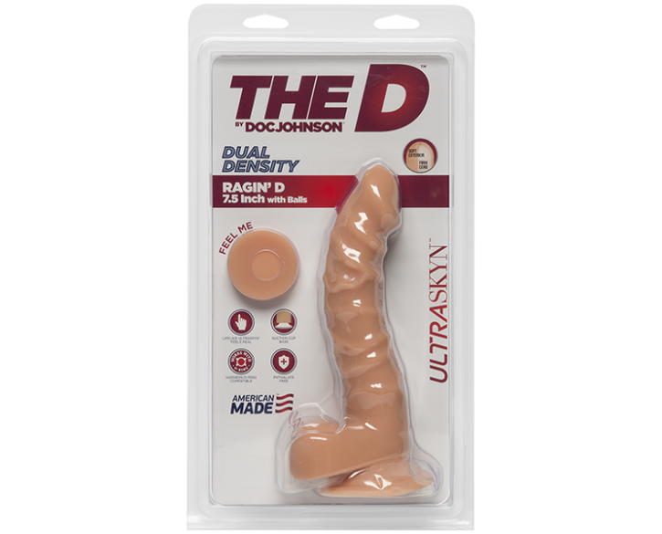 Фалоімітатор Doc Johnson The D - Ragin D - 7,5 Inch With Balls - ULTRASKYN, діаметр 3,8 см