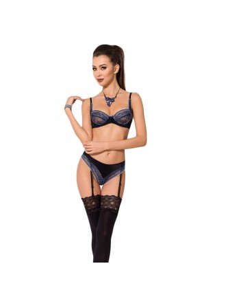 Мереживний комплект білизни Passion GISELE SET L/XL Black, бюстгальтер, трусики з пажами