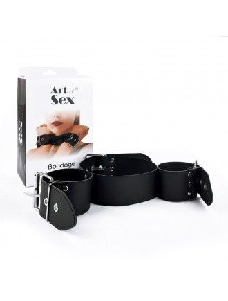 Нашийник з наручниками із натуральної шкіри Art of Sex - Bondage Collar with Handcuffs