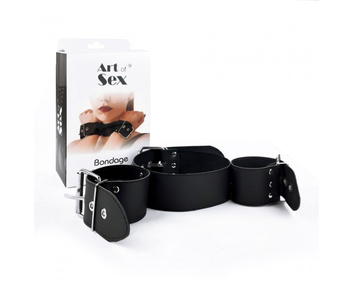 Нашийник з наручниками із натуральної шкіри Art of Sex - Bondage Collar with Handcuffs