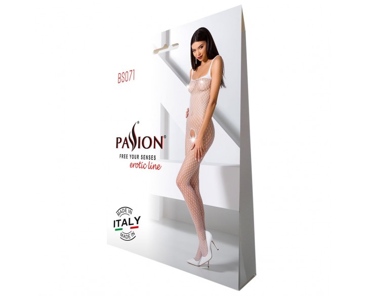 Бодістокінг Passion BS071 white, комбінезон на бретелях