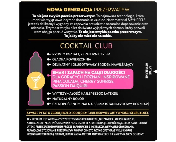 Презервативи SKYN Cocktail Club 3 шт, смаки Pina Colada, Cherry Sunrise та Passion Daiquiri