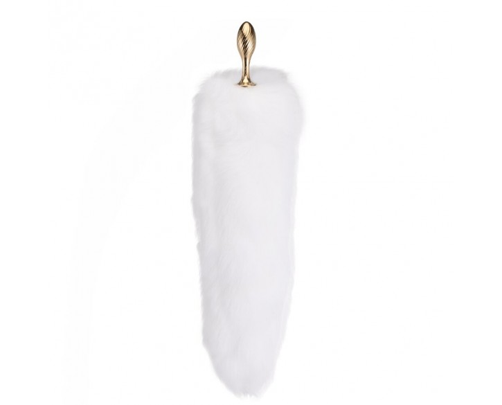 Металева анальна пробка Лисячий хвіст LOCKINK SEVANDA White Fox-Tail Anal Pear-shape Plug