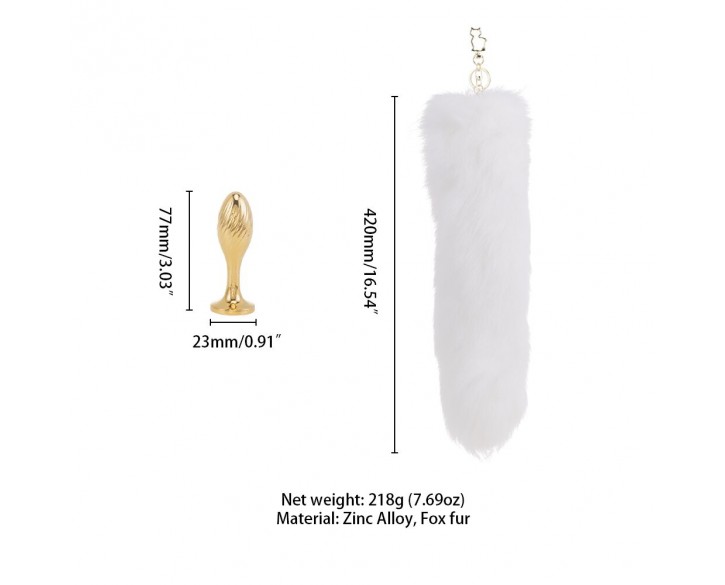 Металева анальна пробка Лисячий хвіст LOCKINK SEVANDA White Fox-Tail Anal Pear-shape Plug