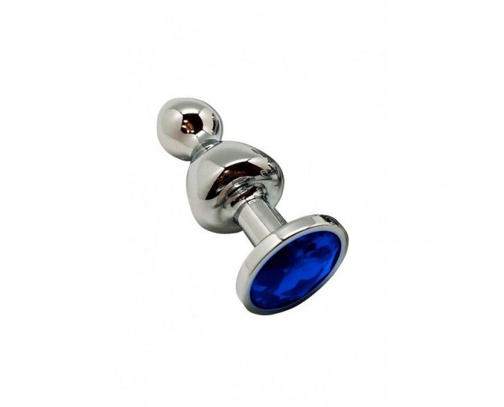 Металева анальна пробка Wooomy Lollypop Double Ball Metal Plug Blue S, діаметр 2,8см, довжина 8,5см