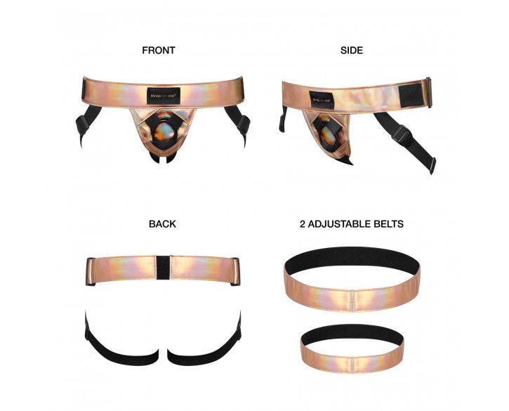 Труси для страпона Strap-On-Me Leatherette Harness Curious Holographic Rose Gold