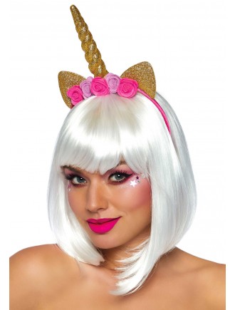 Золотий ріг єдинорога Leg Avenue Golden unicorn flower headband, прикрашений квітами