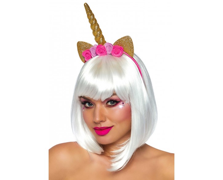 Золотий ріг єдинорога Leg Avenue Golden unicorn flower headband, прикрашений квітами