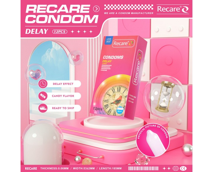 Презервативи Recare Delay Candy Condoms 12 шт, пролонгувальний ефект, цукерковий аромат