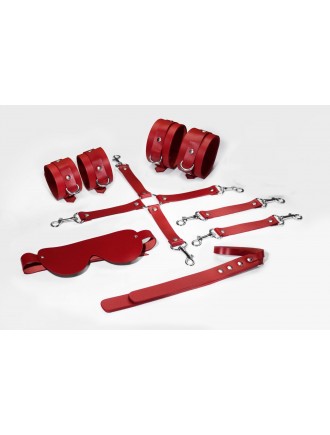 Набір Feral Feelings BDSM Kit 5 Red, наручники, поножі, хрестовина, маска, падл