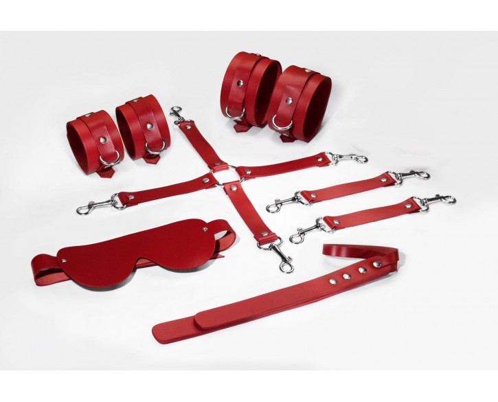 Набір Feral Feelings BDSM Kit 5 Red, наручники, поножі, хрестовина, маска, падл