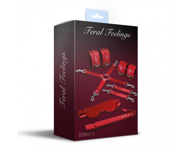 Набір Feral Feelings BDSM Kit 5 Red, наручники, поножі, хрестовина, маска, падл