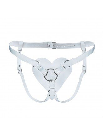 Трусики Серце для страпону з натуральної шкіри Feral Feelings - Hearts Strap-on Belt White