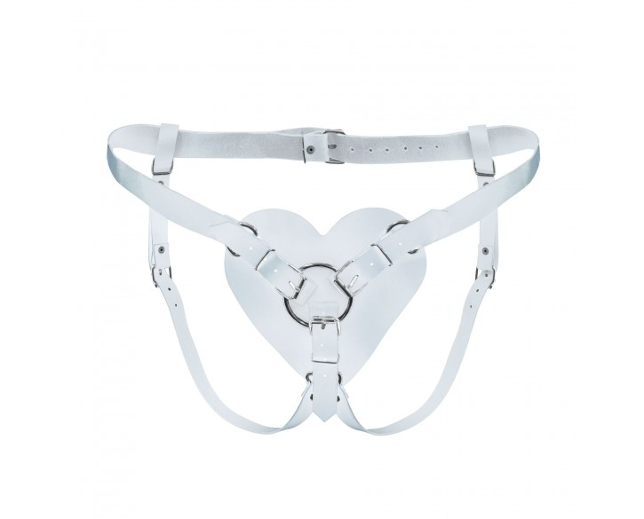 Трусики Серце для страпону з натуральної шкіри Feral Feelings - Hearts Strap-on Belt White