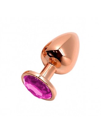 Металева анальна пробка Wooomy Tralalo Rose Gold Metal Plug Magenta L, діаметр 4 см, довжина 9 см