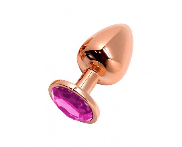 Металева анальна пробка Wooomy Tralalo Rose Gold Metal Plug Magenta L, діаметр 4 см, довжина 9 см