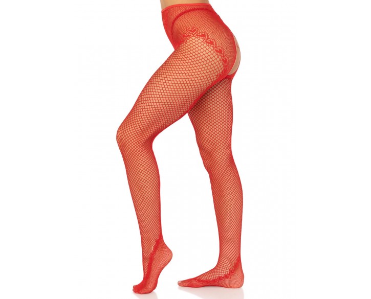 Панчохи Leg Avenue Crotchless Net Tights with Heart Backseam Red One Size