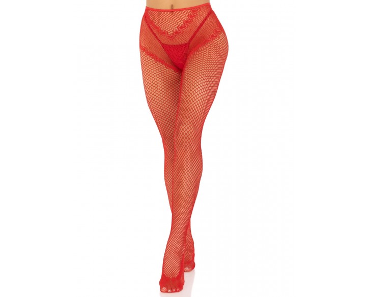 Панчохи Leg Avenue Crotchless Net Tights with Heart Backseam Red One Size