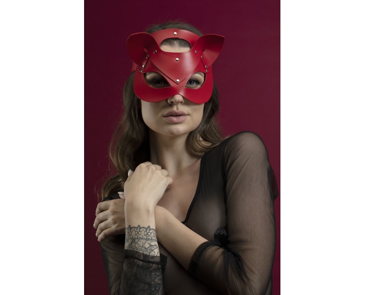 Маска кішечки Feral Feelings - Catwoman Mask, натуральна шкіра, червона