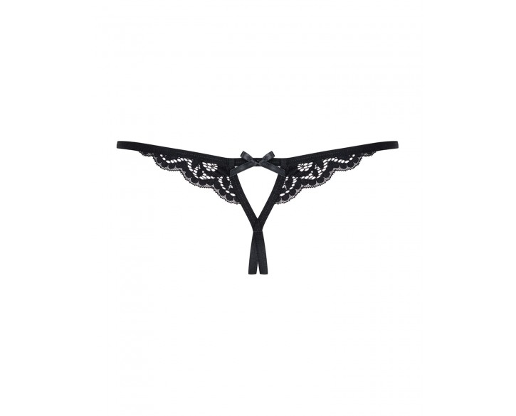 Мереживні танги з двома отворами Obsessive 831-THC-1 crotchless thong S/M, чорні, бантики