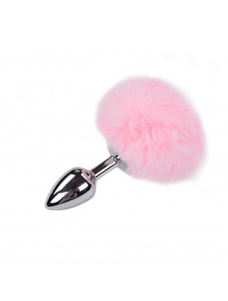 Металева анальна пробка Кролячий хвостик Alive Fluffy Plug S Pink, діаметр 2,8 см