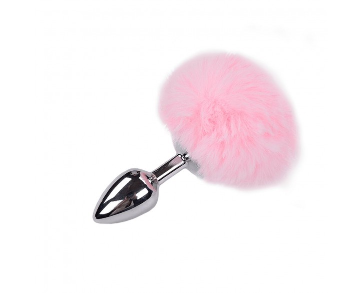 Металева анальна пробка Кролячий хвостик Alive Fluffy Plug S Pink, діаметр 2,8 см