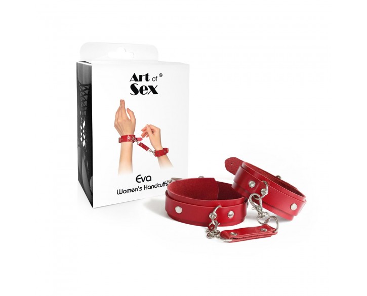 Наручники із натуральної шкіри Art of Sex - Eva, колір червоний