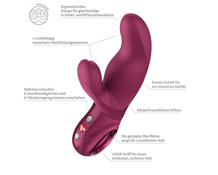 Вібратор-кролик Fun Factory MISS BI Wine Red, 2 незалежні мотори, діаметр 4,2 см
