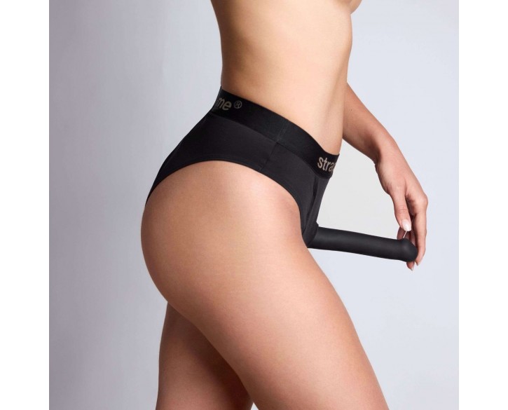 Трусики-бразиліана з фіксацією дилдо Strap-On-Me Harness Lingerie Idole – XL – Black, високі