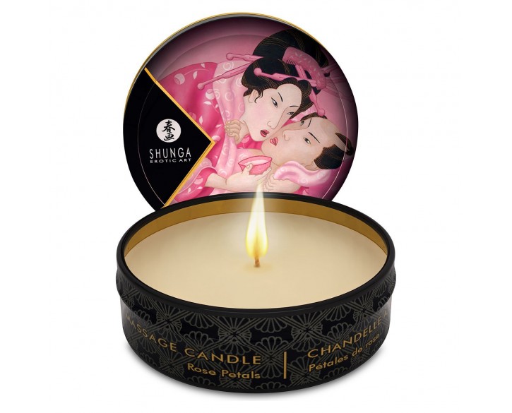 Масажна свічка Shunga Mini Massage Candle – Rose Petals (30 мл) з афродизіаками