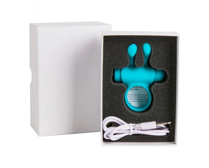 Ерекційне віброкільце S Pleasures Premium Rabbit Ring бірюзове, зі знімною віброкулею та вушками