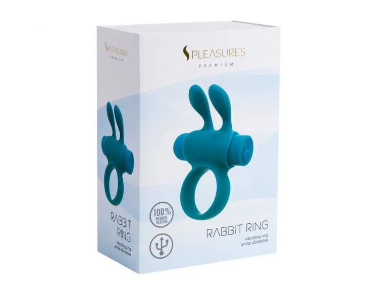 Ерекційне віброкільце S Pleasures Premium Rabbit Ring бірюзове, зі знімною віброкулею та вушками