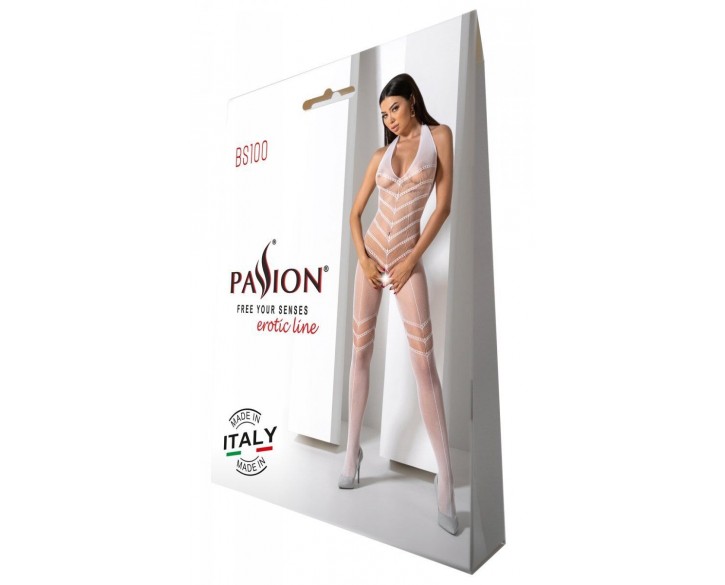 Бодістокінг з плетінням на животику Passion BS100 One Size, white, декоративний шов, з доступом