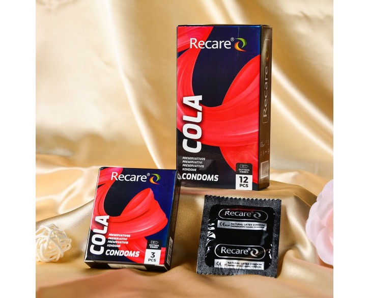 Презервативи Holographic Recare Cola Dotted&Ribbed Condoms 12шт, з пухирцями і ребрами, аромат: Кола