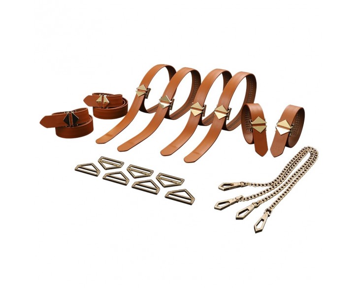 Набір із 8 ременів для зв'язування LOCKINK 8-Bondage-Straps Restraint Set - Brown