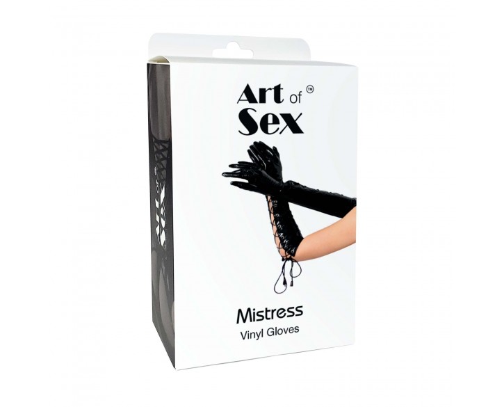 Лаковані рукавички зі шнурівкою Art of Sex - Mistress, чорні, розмір L