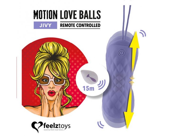 Вагінальні кульки з масажем і вібрацією FeelzToys Motion Love Balls Jivy з пультом ДК, 7 режимів