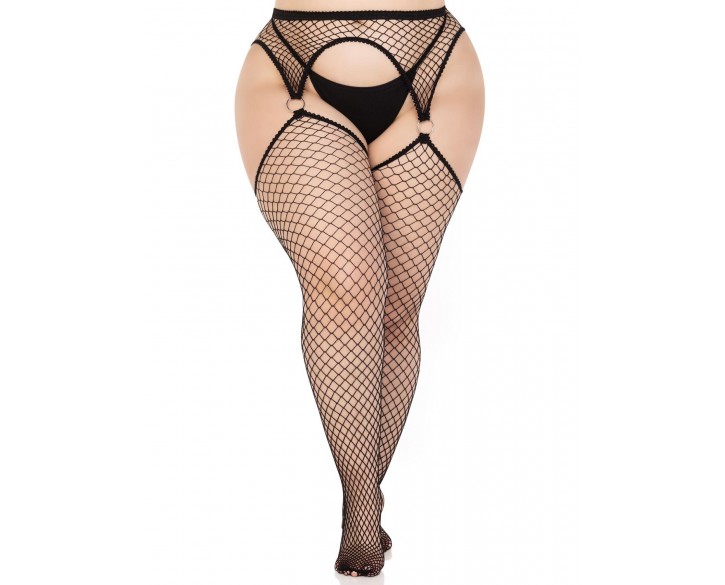 Панчохи Leg Avenue Stokings with O-ring Attached Garter Belt Black 1X/2X