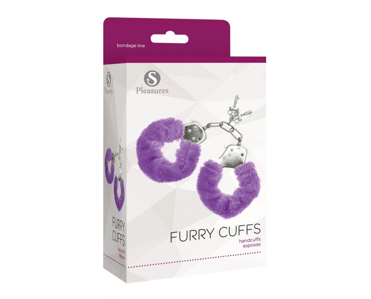 Наручники S Pleasures Furry Cuffs Purple з пухнастим оздобленням, 2 ключі в комплекті
