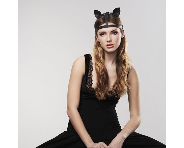 Маска кішечки Bijoux Indiscrets MAZE - Cat Ears Headpiece Black, екошкіра