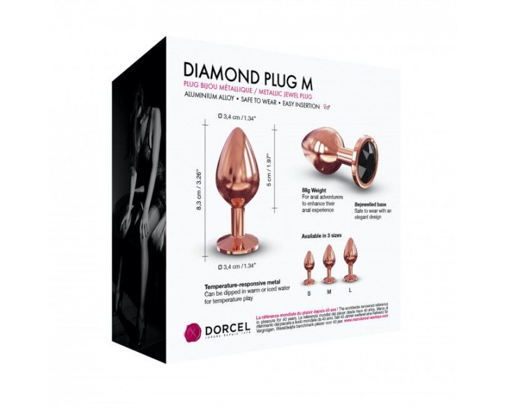 Металева анальна пробка із прикрасою у вигляді кристалу Dorcel - Diamond Plug Rose Gold M