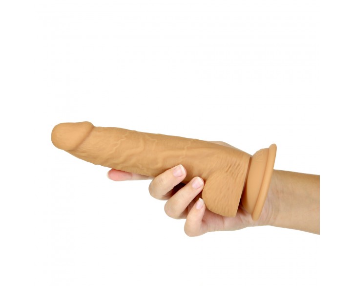 Фалоімітатор ADDICTION Dual Density Silicone Dildo Caramel 8″, присоска, діаметр 4,3 см, віброкуля в