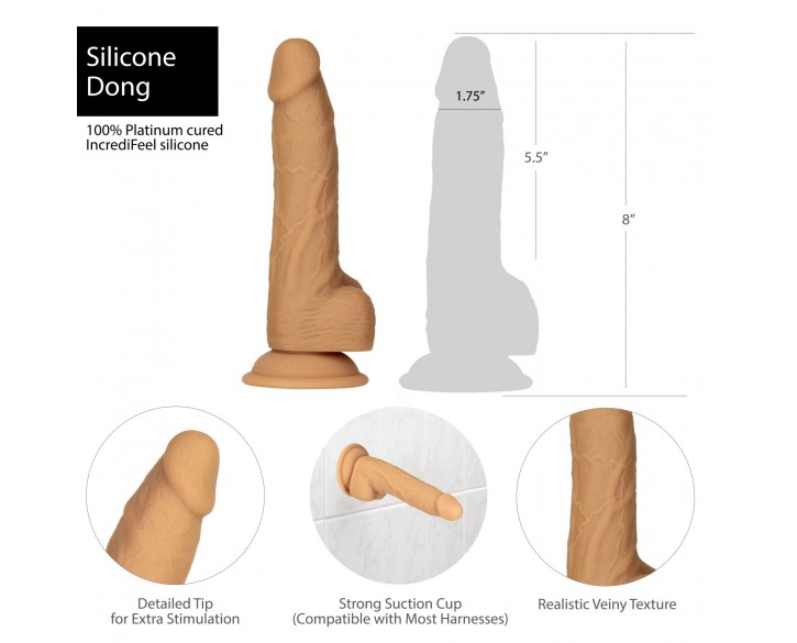 Фалоімітатор ADDICTION Dual Density Silicone Dildo Caramel 8″, присоска, діаметр 4,3 см, віброкуля в