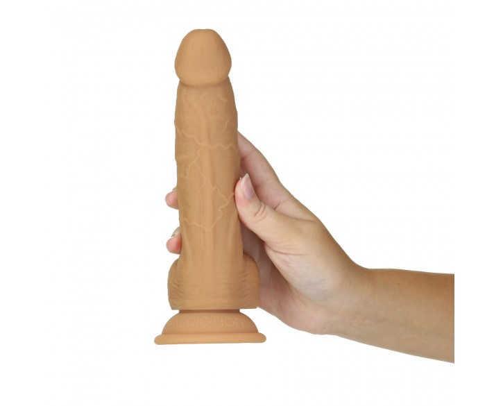 Фалоімітатор ADDICTION Dual Density Silicone Dildo Caramel 8″, присоска, діаметр 4,3 см, віброкуля в