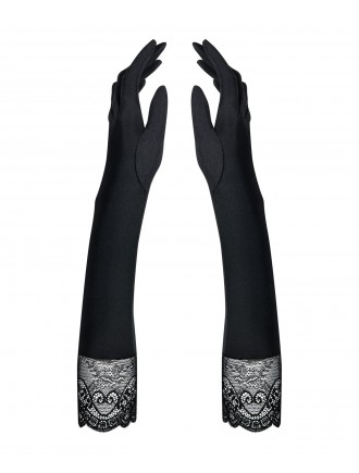 Високі рукавички з каменями та мереживом Obsessive Miamor gloves, black