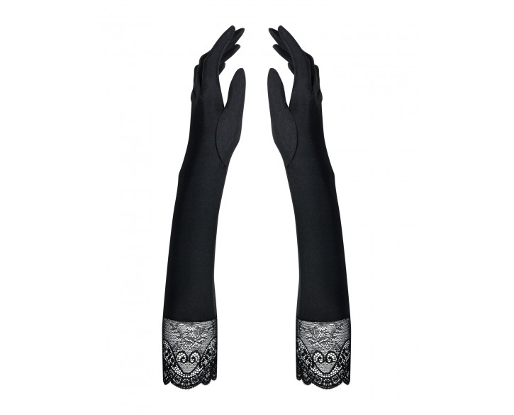 Високі рукавички з каменями та мереживом Obsessive Miamor gloves, black