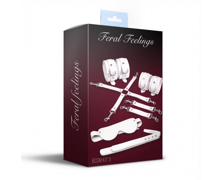 Набір Feral Feelings BDSM Kit 5 White, наручники, поножі, хрестовина, маска, падл