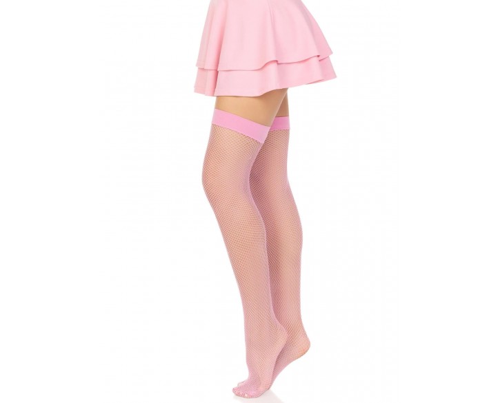 Панчохи-сітка Leg Avenue Nylon Fishnet Thigh Highs One size, Pink, дрібна сітка