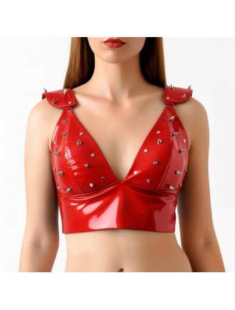 Лакований вініловий ліф з шипами Art of Sex - Mistress, червоний, розмір S