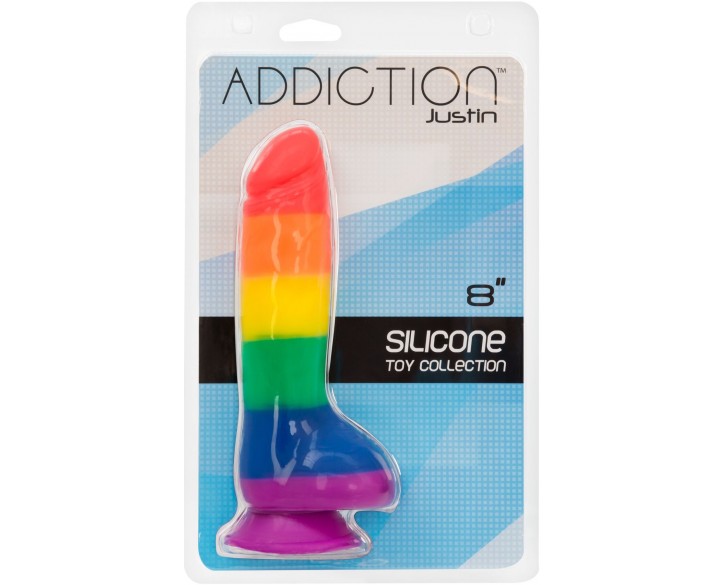 Райдужний фалоімітатор ADDICTION - JUSTIN - 8 "- RAINBOW, 20,3 см, силікон, вібропуля в подарунок